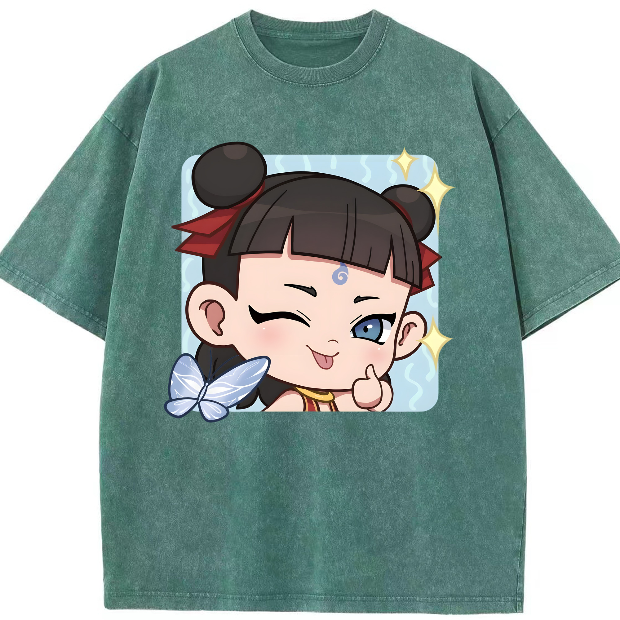 （画像用） Ne Zha 2 ナタ 魔童の大暴れ 綿100% ヴィンテージ風 半袖Tシャツ（フロントプリント）